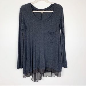 Bordeaux | Charcoal Gray Sheer Chiffon Trim Top